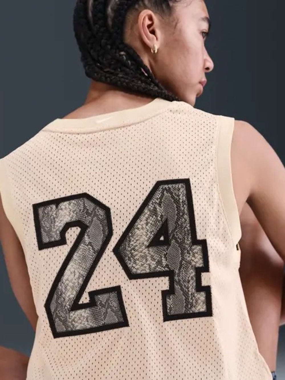 Nike mamba mentality Beige Mesh Basketball cropped Jersey Tank with '24' Graphic